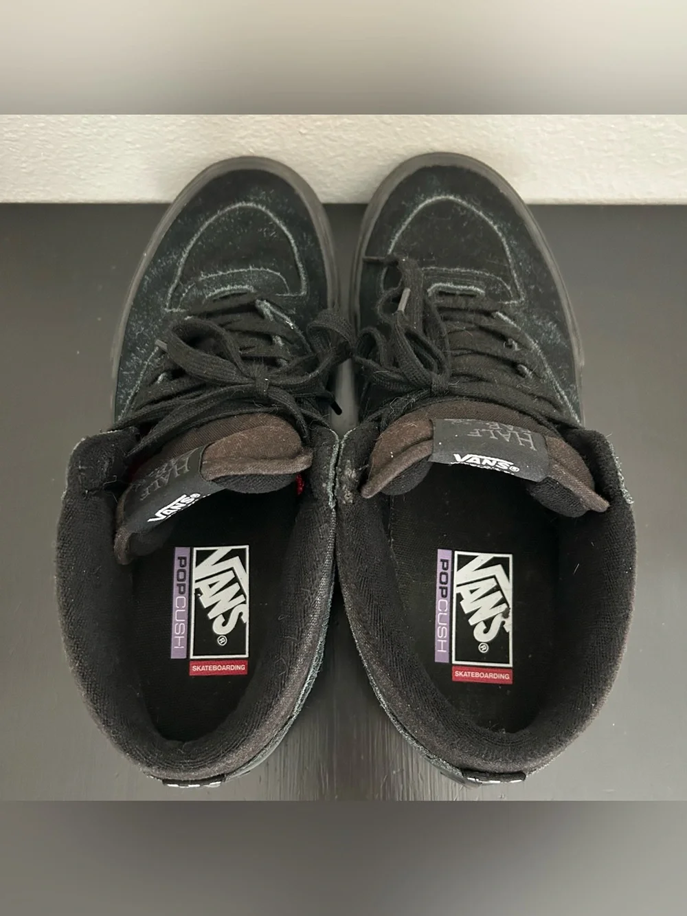 Vans Half Cab Triple Black Suede Skateboard Sneakers Men's Size 9 Pop Cush Shoes